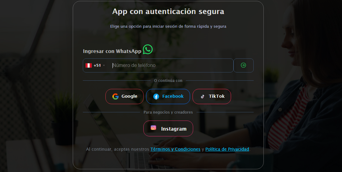 Captura de pantalla de la página web de Administración